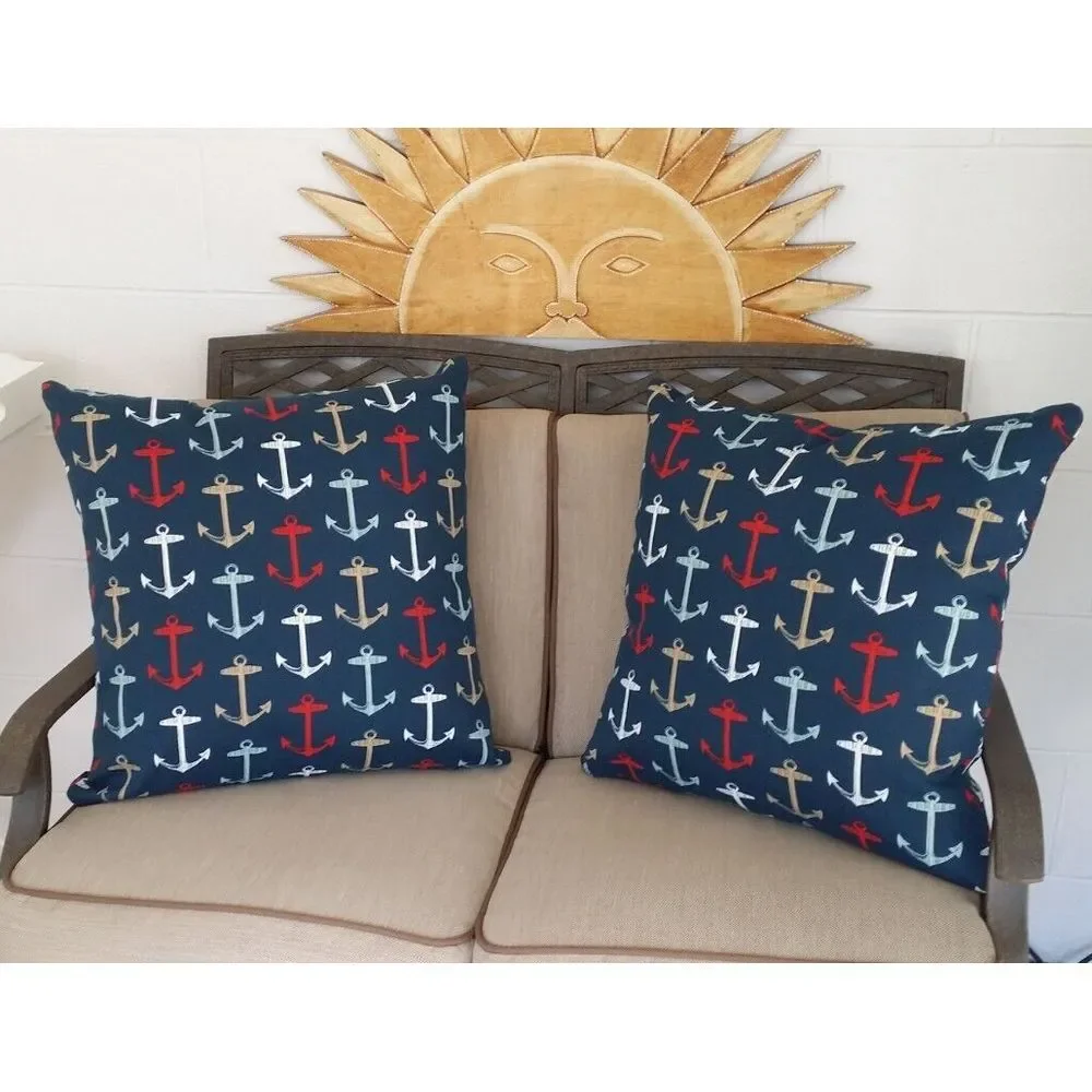 Bryant Nautical Anchors 20X20 Zippered Throw Pillow Covers Set/2 Navy‎ White NEW